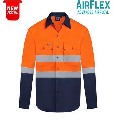 RIGGERS AIRFLEX LONG SLEEVE COTTON DRILL SHIRT WITH PERFORATED REFLECTIVE TWO TONE