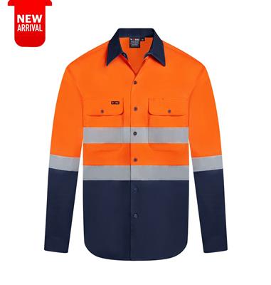 RIGGERS AIRFLEX LONG SLEEVE COTTON DRILL SHIRT WITH PERFORATED REFLECTIVE TWO TONE