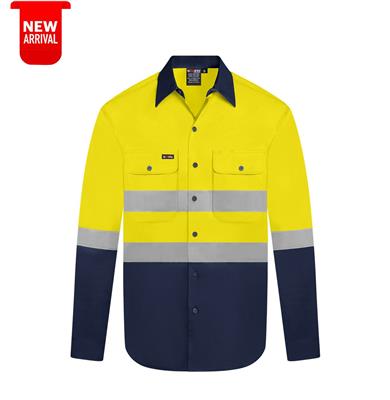 RIGGERS AIRFLEX LONG SLEEVE COTTON DRILL SHIRT WITH PERFORATED REFLECTIVE TWO TONE