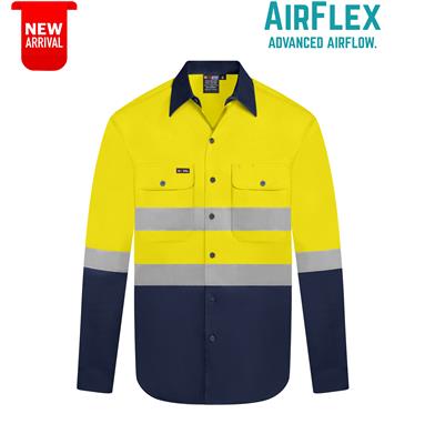 RIGGERS AIRFLEX LONG SLEEVE COTTON DRILL SHIRT WITH PERFORATED REFLECTIVE TWO TONE