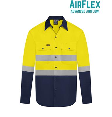 RIGGERS AIRFLEX LONG SLEEVE COTTON DRILL SHIRT WITH PERFORATED REFLECTIVE TWO TONE