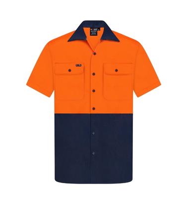 HI VIS SHORT SLEEVE 100% COTTON DRILL SHIRT TWO TONE