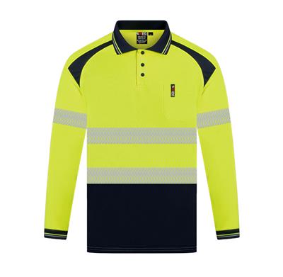RIGGERS LONG SLEEVE MICROMESH POLO WITH BIOMOTION REFLECTIVE YELLOW/NAVY 5XL